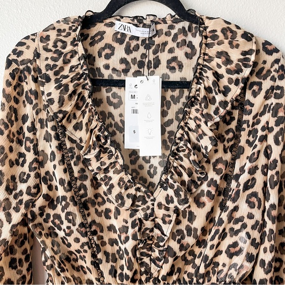 ZARA Animal Print Cropped Blouse NWT - Picture 8 of 11